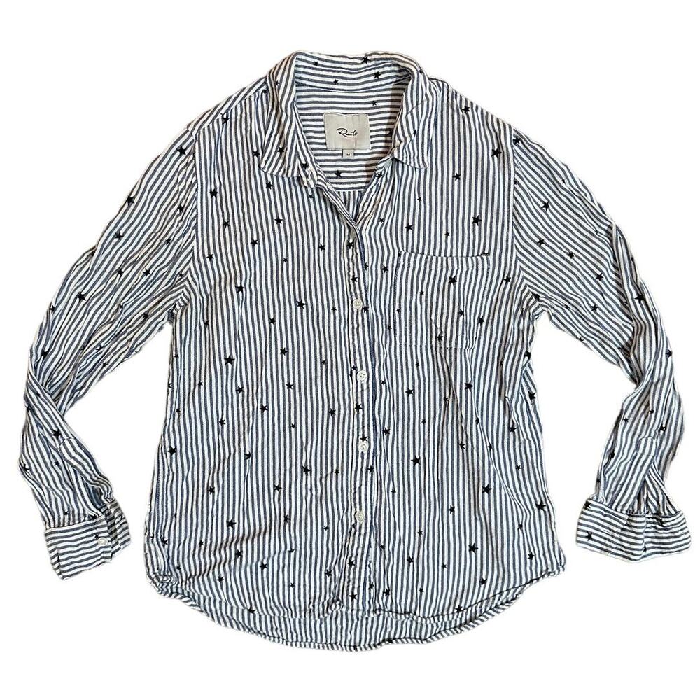 Rails Navy Blue Stripe Button Down Rocsi Flocked … - image 2